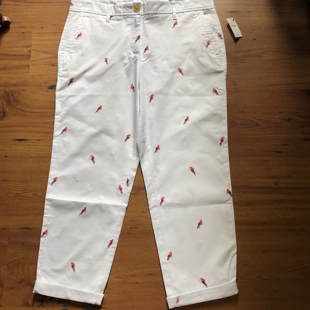 NWT Talbots parrot embroidered relaxed chino ankle length cuffed pants Size 8P - Picture 4 of 10